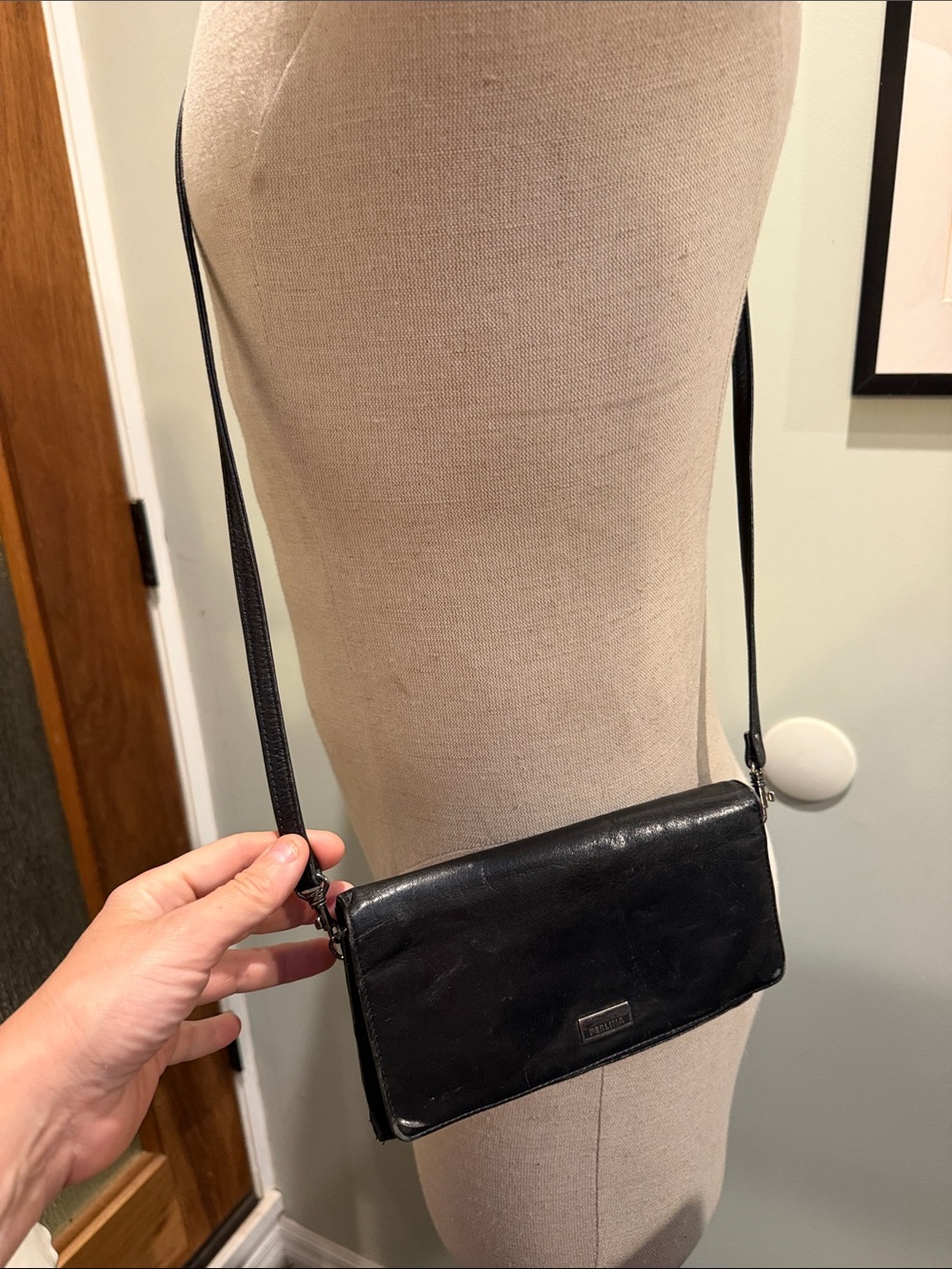 Perlina Black Leather Crossbody Bag with Metal Logo Plaque - Picture 15 of 15